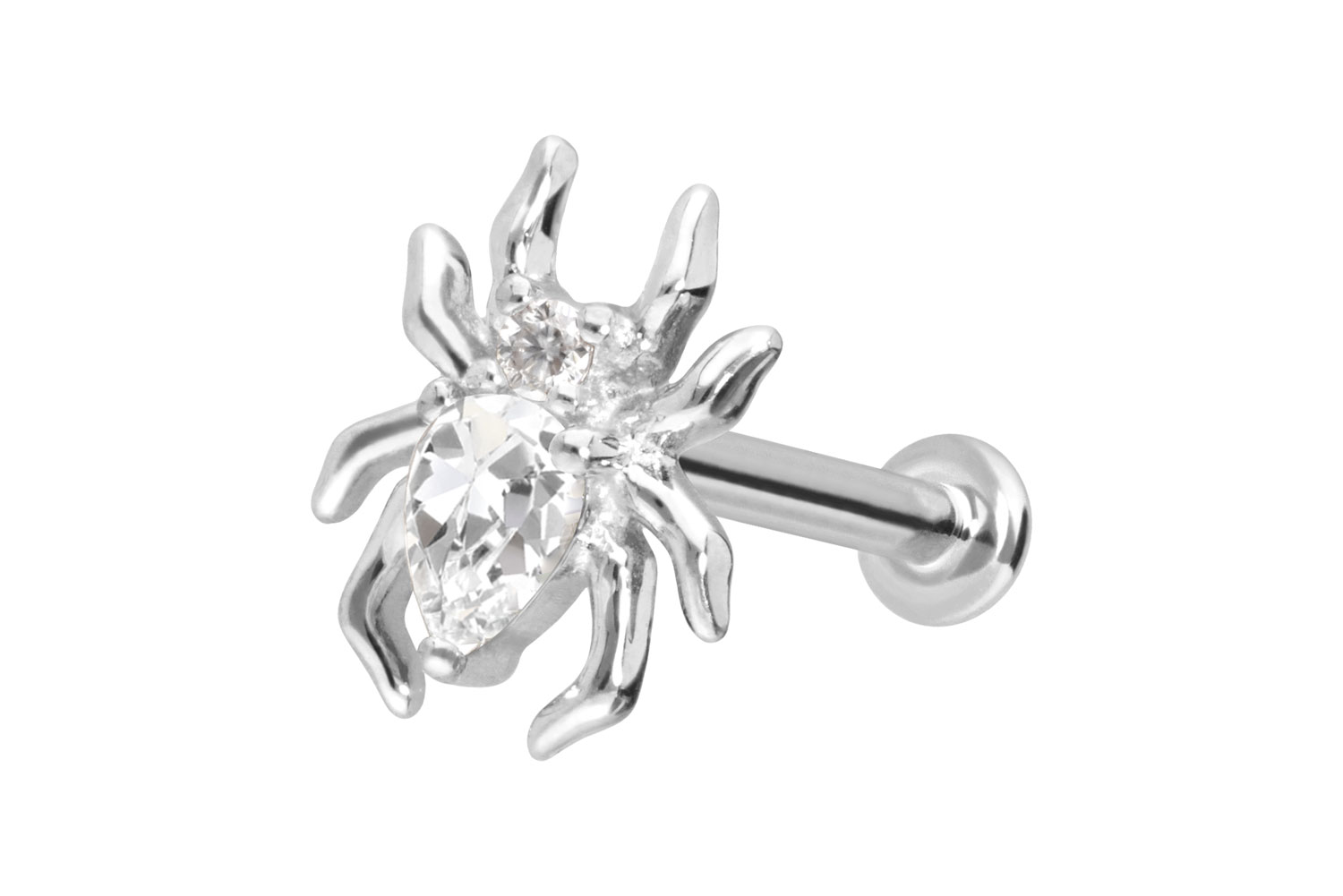 14 Karat Gold Labret Piercing mit Innengewinde MOISSANIT-SPINNE